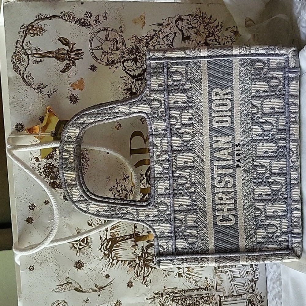 Christian Dior gray mini tote book Authentic guaranteed